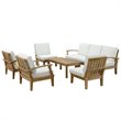 Modway Marina 8-Piece Solid Teak Wood Patio Sofa Set in Natural/White