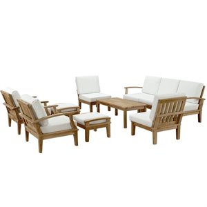 Modway Marina 10 Piece Outdoor Teak Sofa Set in Natural and White