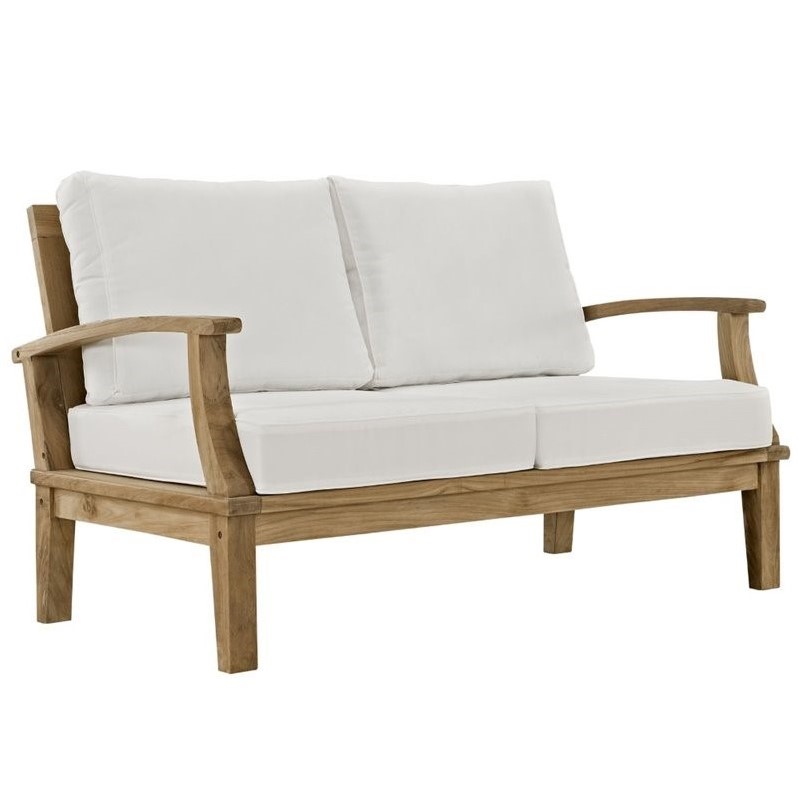 Modway Marina 7 Piece Outdoor Teak Sofa Set in Natural and White