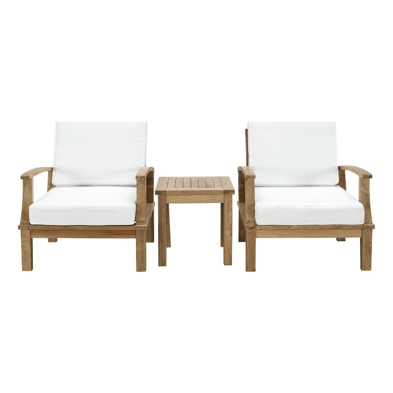 Modway Marina Modern Wood 3-Piece Conversation Set in Natural/White