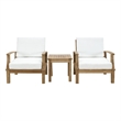 Modway Marina Modern Wood 3-Piece Conversation Set in Natural/White