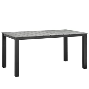 Modway Maine 63&quot Modern Aluminum Patio Dining Table in Brown/Gray