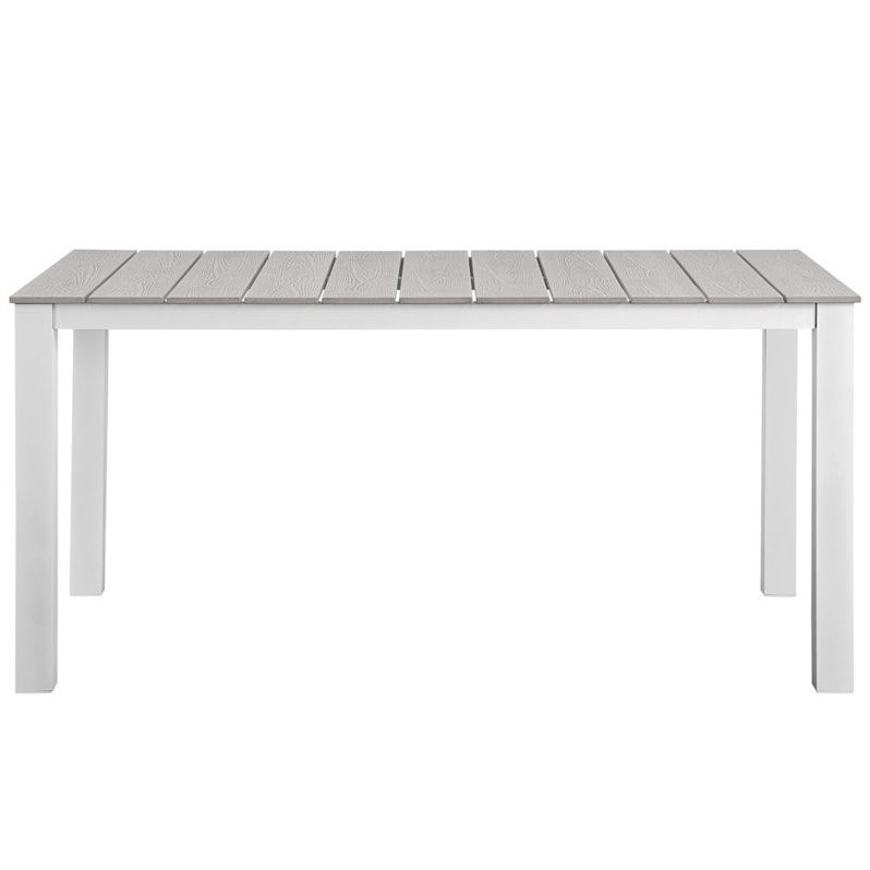 Modway Maine 63" Aluminum Patio Dining Table in White/Light Gray