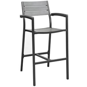 Modway Maine 28.5 - 29&quot Modern Aluminum Patio Bar Stool in Brown/Gray
