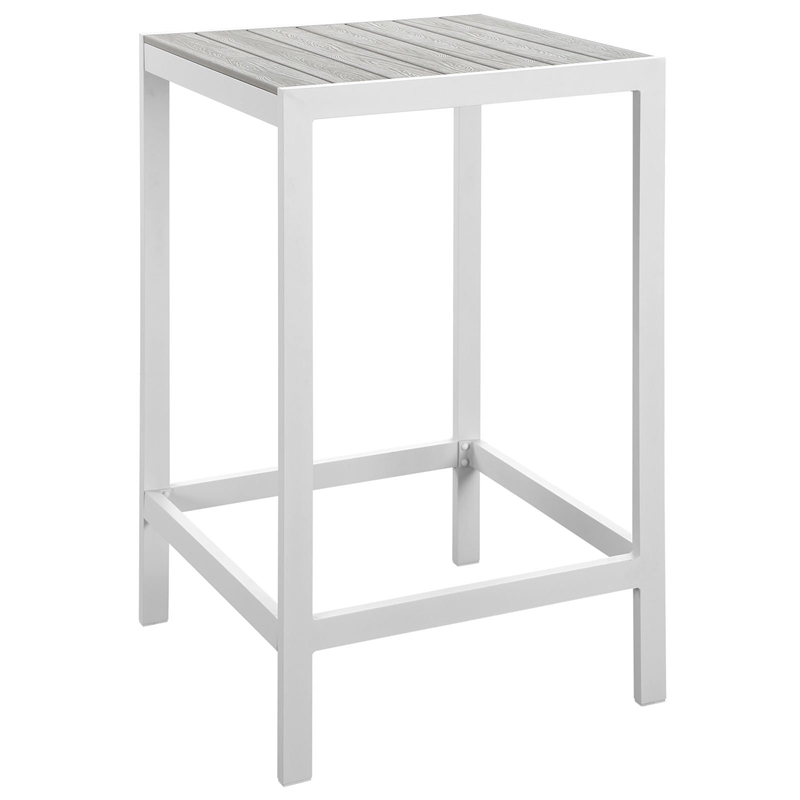 Modway Maine Modern Aluminum Patio Bar Table in White/Light Gray