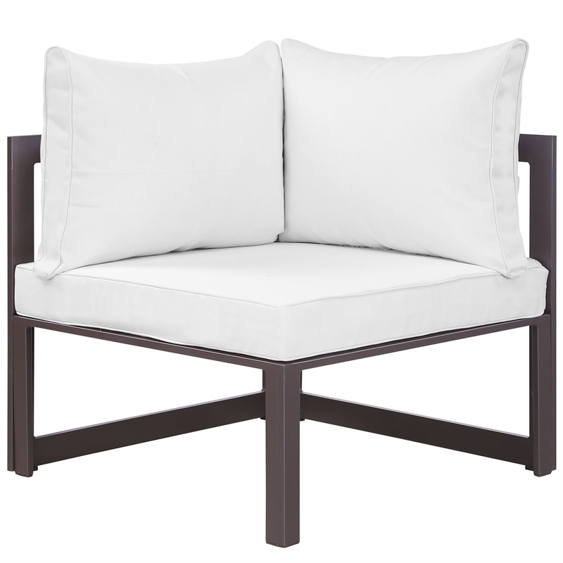 Modway Fortuna Modern Aluminum Outdoor Corner Chair in Brown/White