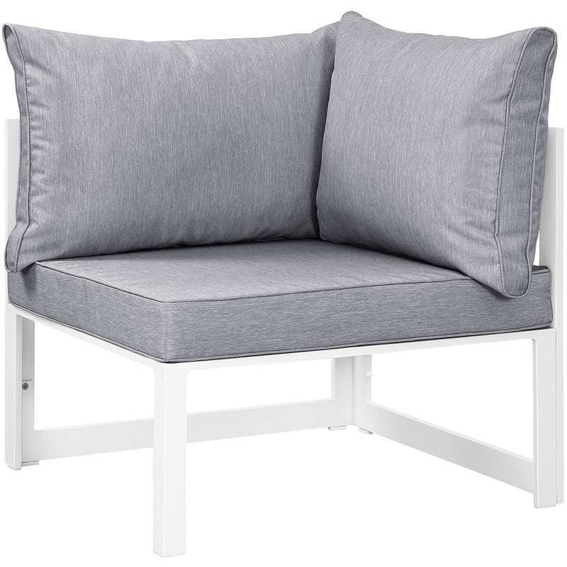 Modway Fortuna Modern Aluminum Outdoor Corner Chair in White/Gray