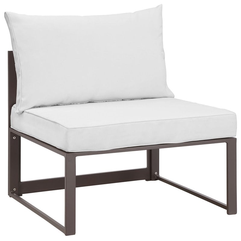 Modway Fortuna Aluminum Outdoor Armless Chair in Brown/White