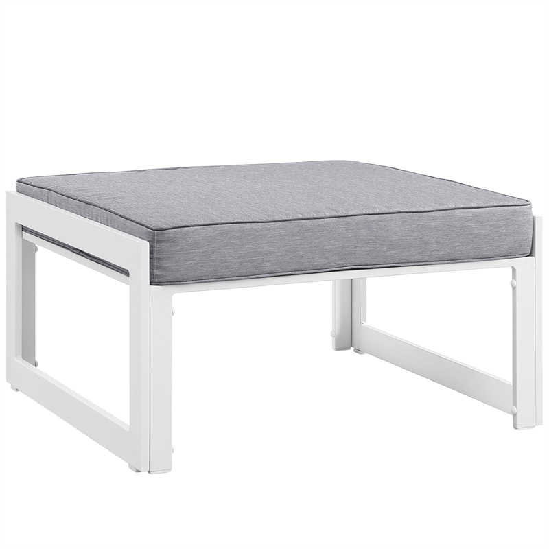 Modway Fortuna Modern Aluminum Patio Ottoman in White/Gray Finish