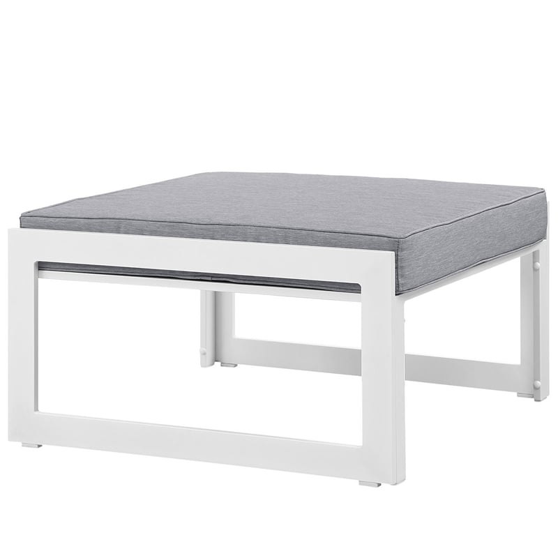 Modway Fortuna Modern Aluminum Patio Ottoman in White/Gray Finish