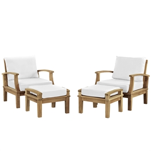 Modway Marina 4 Piece Outdoor Teak Sofa Set in Natural and White