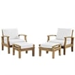 Modway Marina 4 Piece Outdoor Teak Sofa Set in Natural and White
