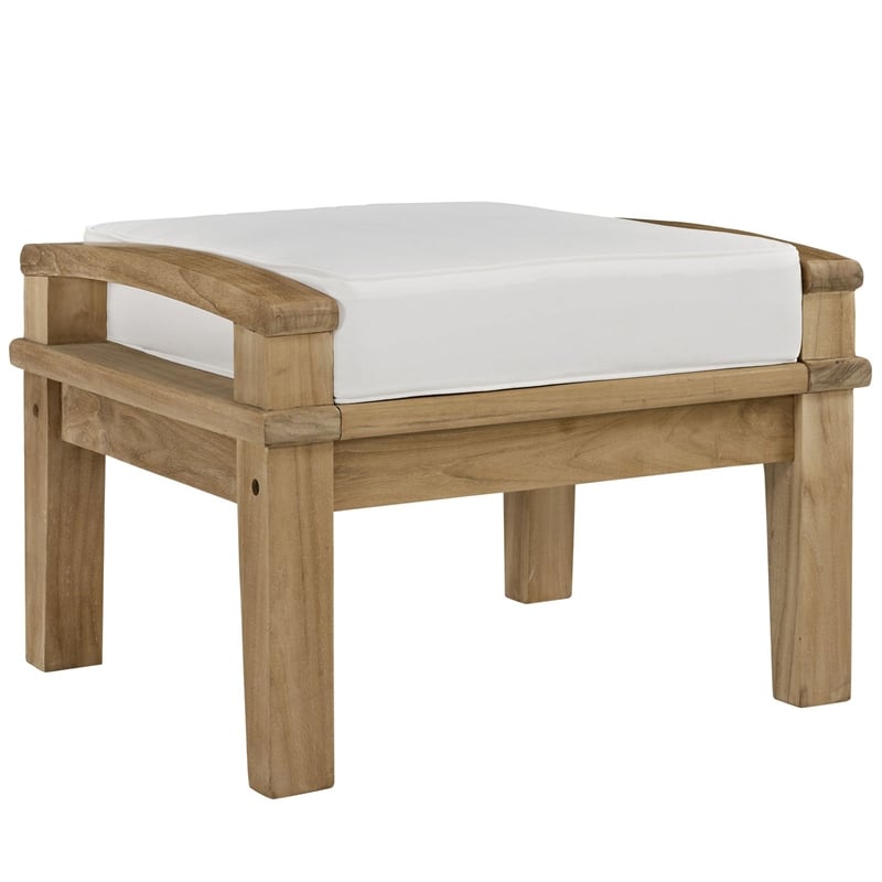 Modway Marina 4 Piece Outdoor Teak Sofa Set in Natural and White
