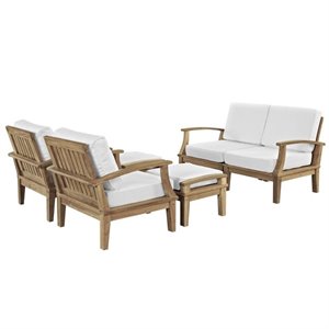 Modway Marina 6 Piece Outdoor Teak Sofa Set in Natural and White
