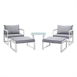 Modway Fortuna 5-Piece Aluminum Fabric Patio Sectional Sofa Set - White/Gray