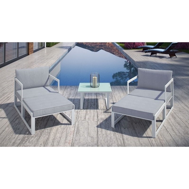 Modway Fortuna 5-Piece Aluminum Fabric Patio Sectional Sofa Set - White/Gray