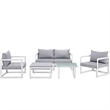 Modway Fortuna 6-Piece Aluminum Fabric Patio Sectional Sofa Set - White/Gray