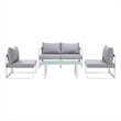 Modway Fortuna 5-Piece Aluminum Fabric Patio Sectional Sofa Set in White/Gray