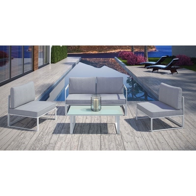 Modway Fortuna 5-Piece Aluminum Fabric Patio Sectional Sofa Set in White/Gray