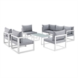 Modway Fortuna 8-Piece Aluminum Fabric Patio Sectional Sofa Set - White/Gray