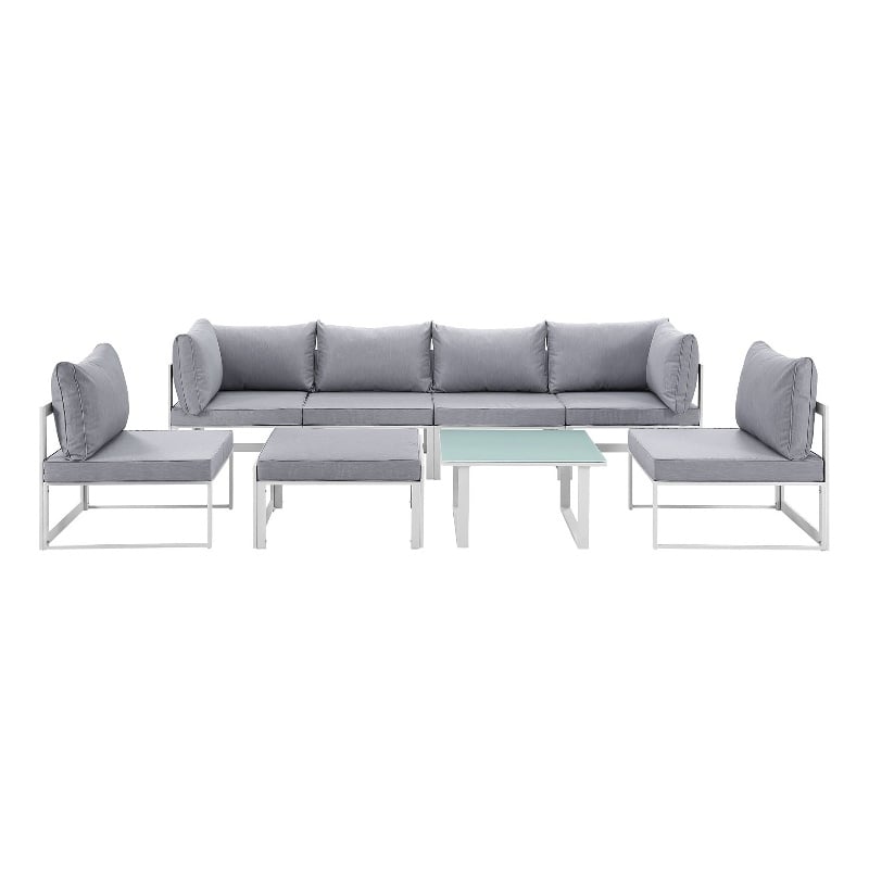 Modway Fortuna 8-Piece Aluminum Fabric Patio Sectional Sofa Set in Gray/White