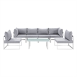 Modway Fortuna 7-Piece Aluminum Fabric Patio Sectional Sofa Set in Gray/White