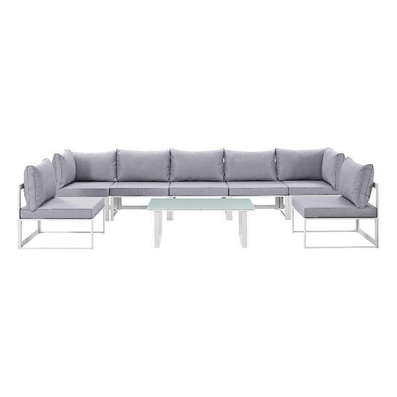 Modway Fortuna 8-Piece Fabric Patio Sectional Sofa Set in White/Gray
