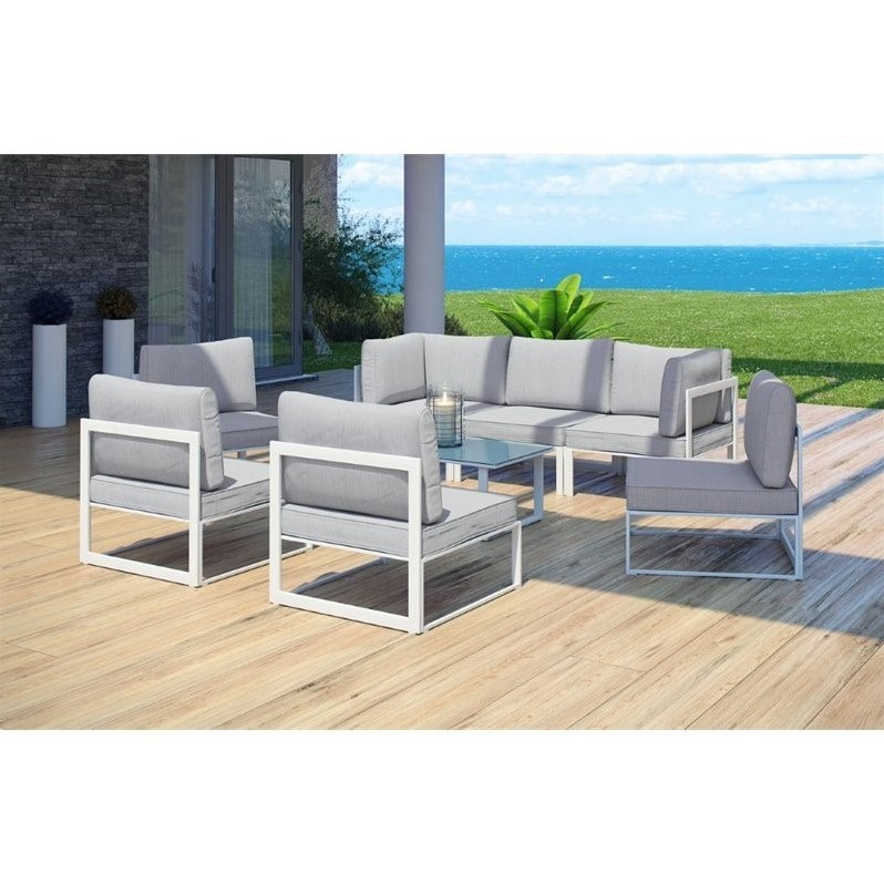 Modway Fortuna 8-Piece Fabric Patio Sectional Sofa Set in White/Gray