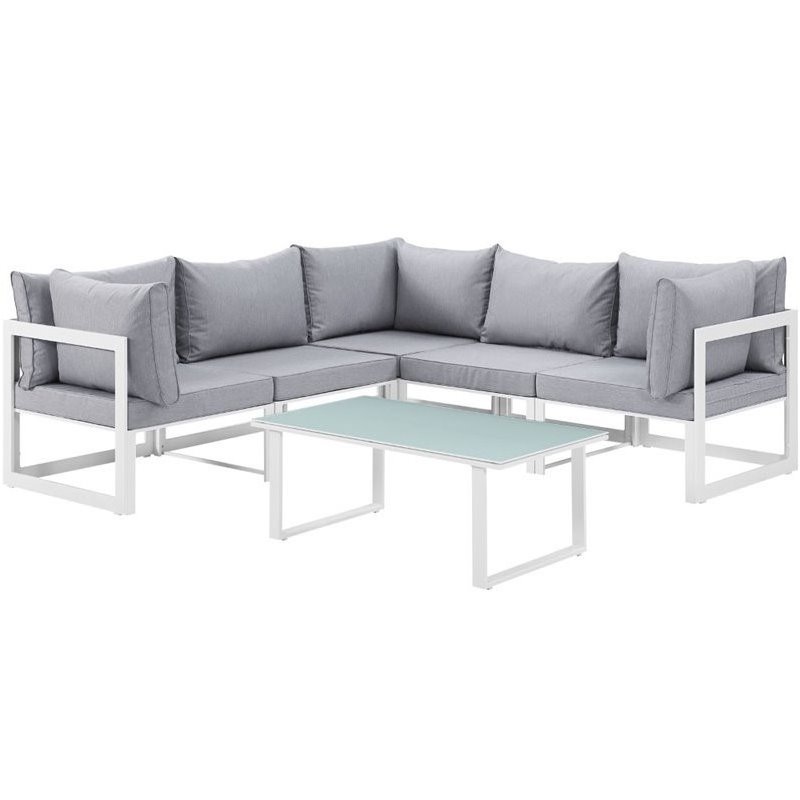 Modway Fortuna 6 Piece Outdoor Sofa Set In White And Gray Eei 1732 Modway Fortuna 6 Piece Outdoor Sofa Set In White And Gray