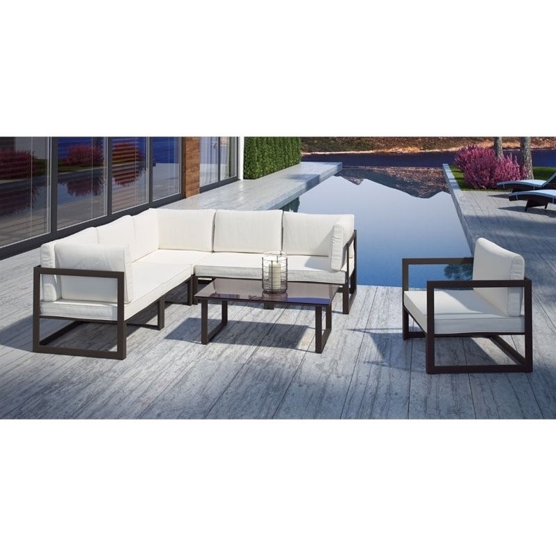 Modway Fortuna 7 Piece Outdoor Sofa Set In Brown And White Eei Modway Fortuna 7 Piece Outdoor Sofa Set In Brown And White