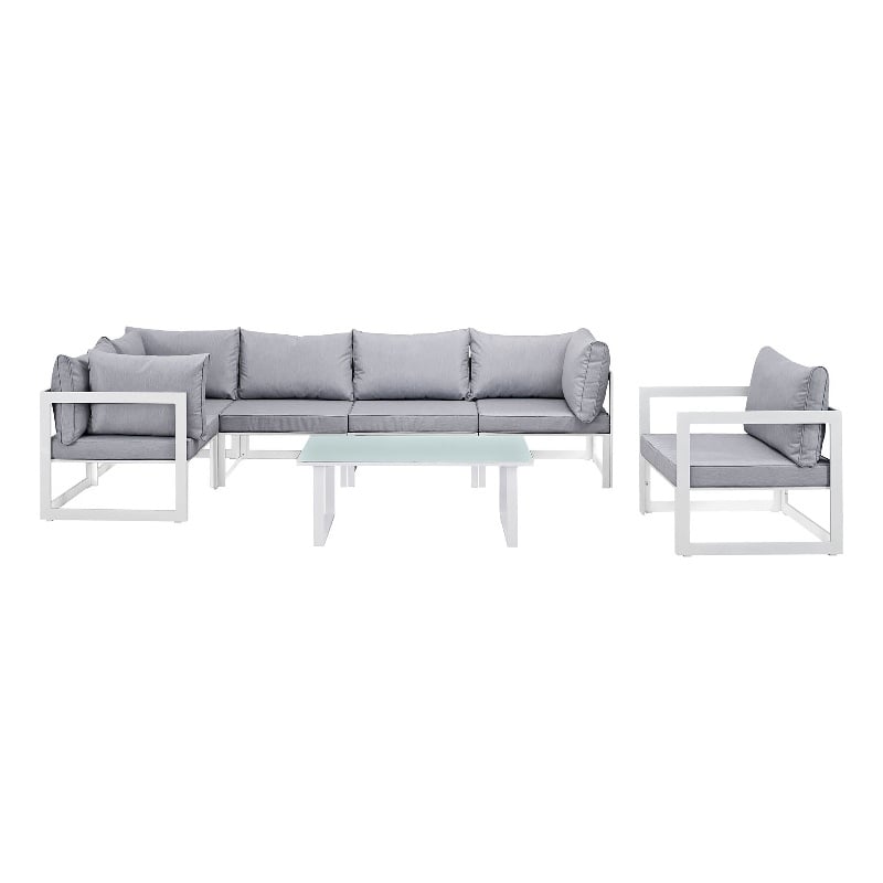 Modway Fortuna 7-Piece Fabric Patio Sectional Sofa Set in White/Gray