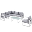 Modway Fortuna 7-Piece Fabric Patio Sectional Sofa Set in White/Gray