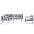 Modway Fortuna 7-Piece Fabric Patio Sectional Sofa Set in White/Gray