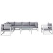 Modway Fortuna 8-Piece Aluminum Fabric Patio Sectional Sofa Set in White/Gray