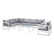 Modway Fortuna 8-Piece Aluminum Fabric Patio Sectional Sofa Set in White/Gray