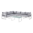 Modway Fortuna 7-Piece Aluminum Fabric Patio Sectional Sofa Set in White/Gray