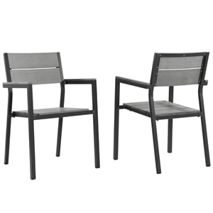 Modway Maine Aluminum Patio Dining Armchair in Brown/Gray (Set of 2)