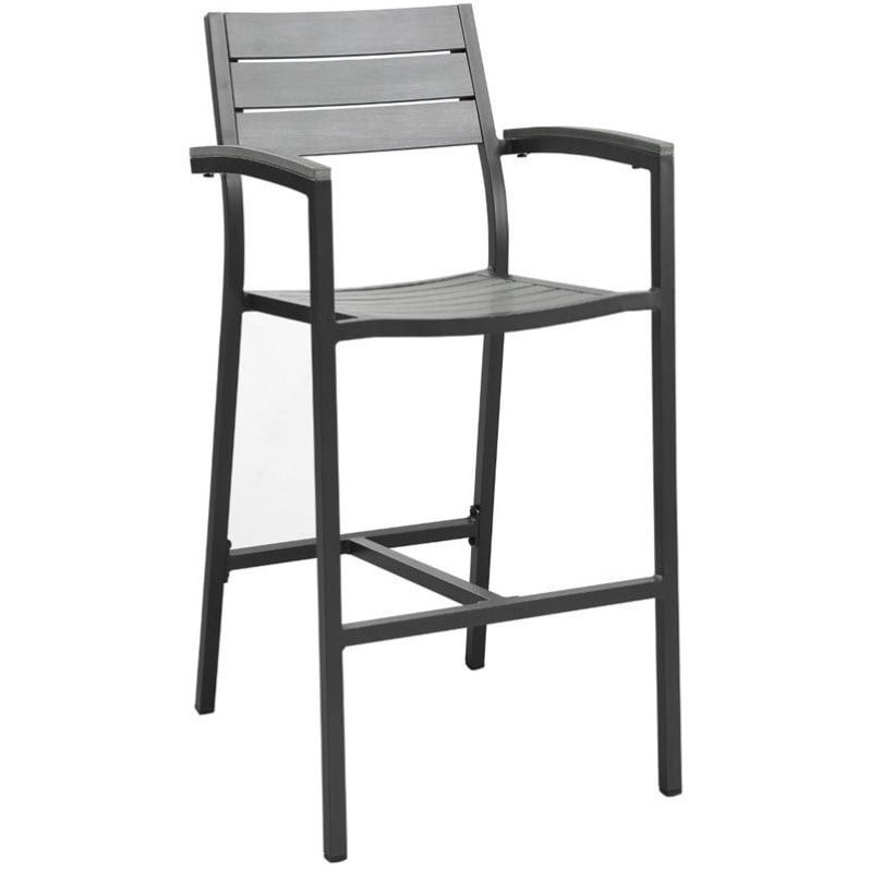 Set of 2 Modway Maine Outdoor Bar Stool in Brown and Gray 