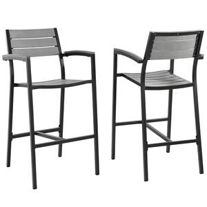 Modway Maine Aluminum Outdoor Patio Bar Stool in Brown/Gray (Set of 2)