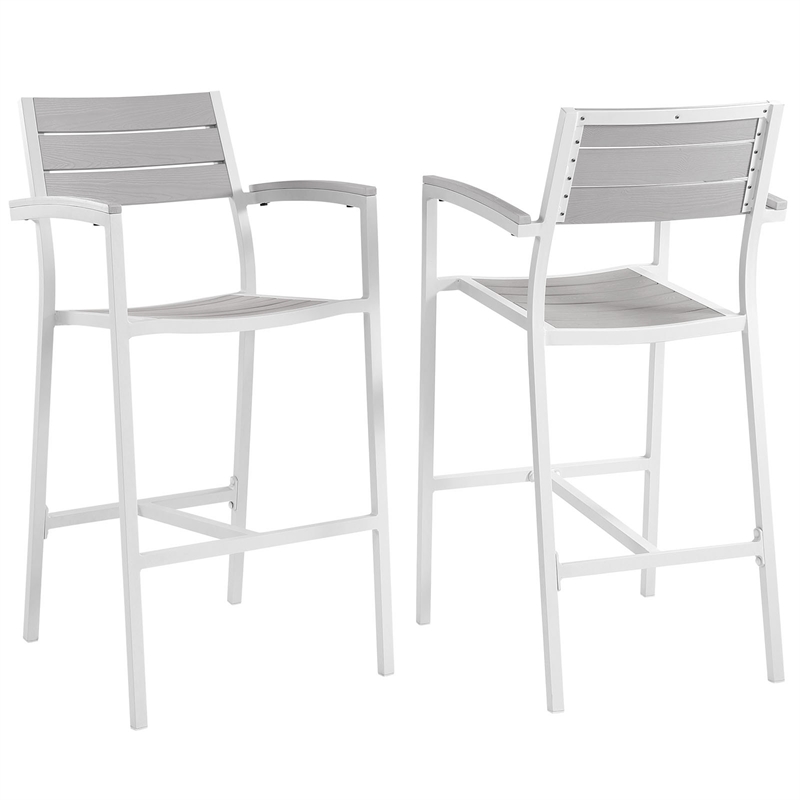 Modway Maine Aluminum Outdoor Patio Bar Stool in White/Light Gray (Set of 2)