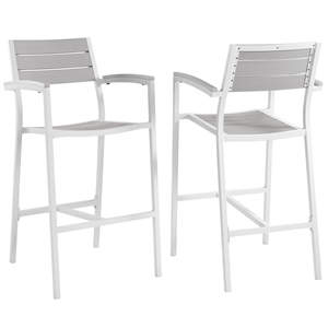 Modway Maine Aluminum Outdoor Patio Bar Stool in White/Light Gray (Set of 2)