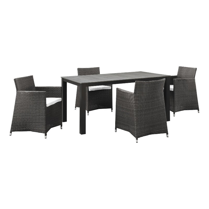 Modway Junction 5-Piece Aluminum Rattan Patio Dining Set in Brown and White