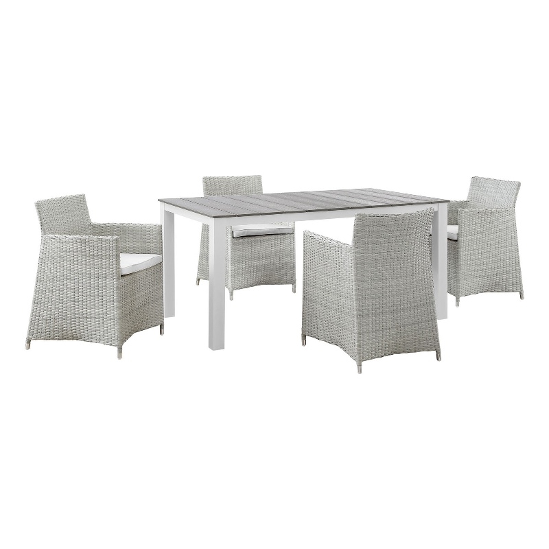 Modway Junction 5-Piece Aluminum Rattan Patio Dining Set in Gray and White