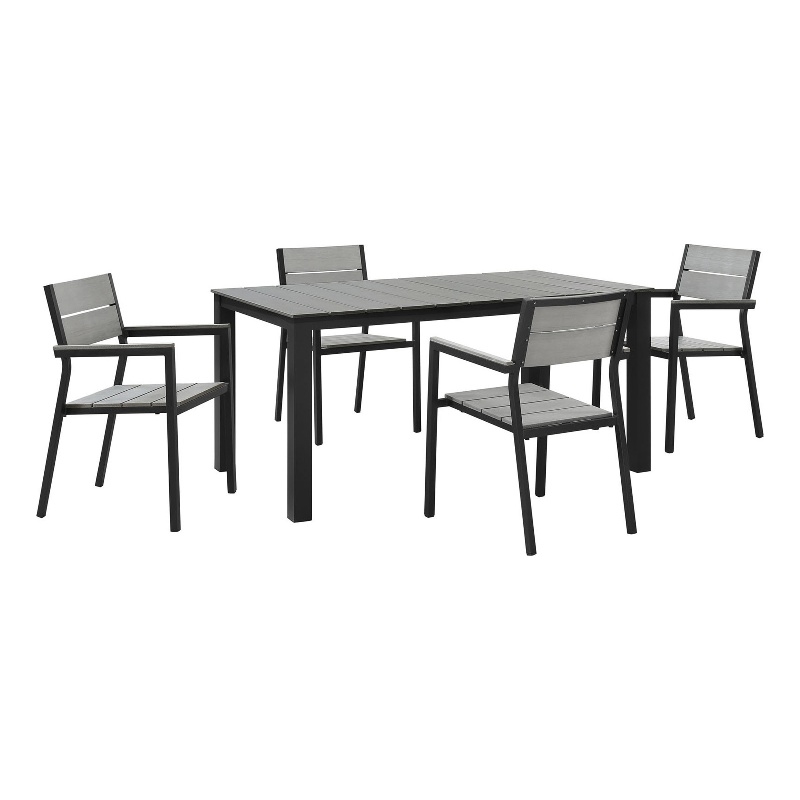 Modway Maine 5-Piece Modern Aluminum Patio Dining Set in Brown and Gray