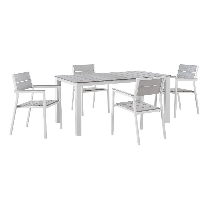 Modway Maine 5-Piece Modern Aluminum Patio Dining Set in White and Light Gray