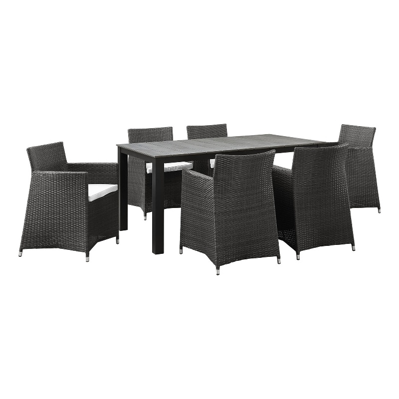 Modway Junction 7-Piece Aluminum Rattan Patio Dining Set in Brown and White