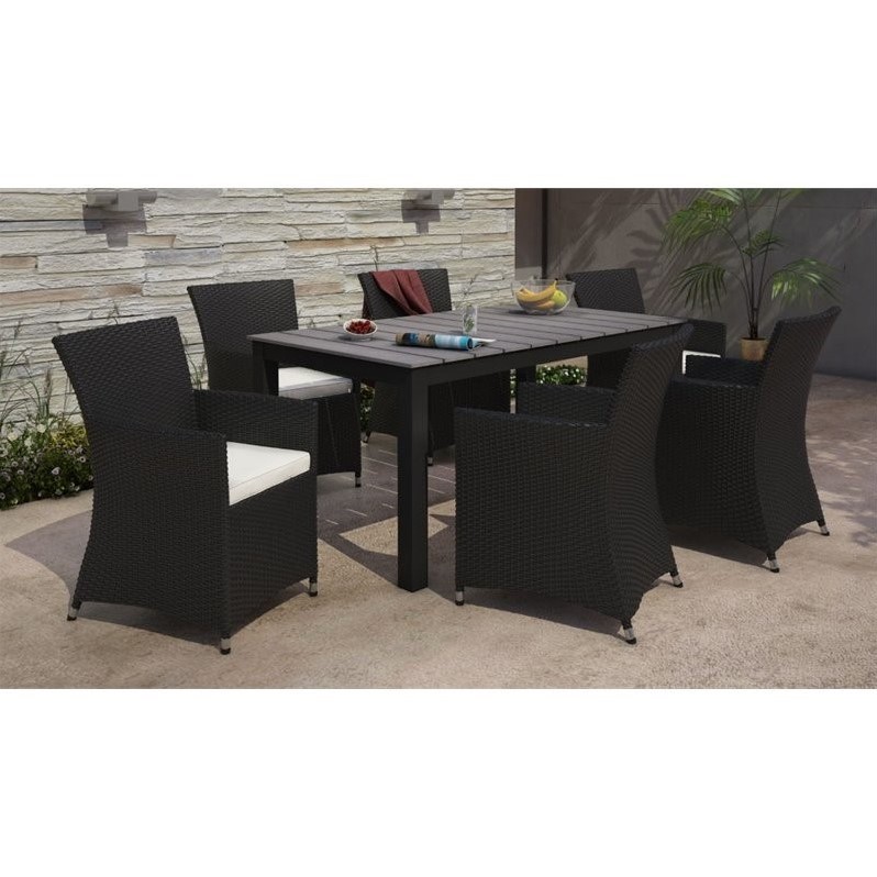 Modway Junction 7-Piece Aluminum Rattan Patio Dining Set in Brown and White