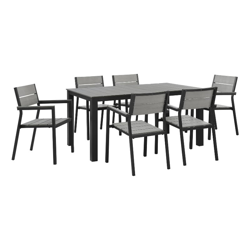 Modway Maine 7-Piece Modern Aluminum Patio Dining Set - Brown/Gray