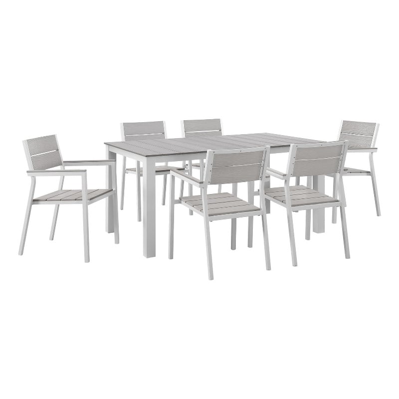 Modway Maine 7-Piece Modern Aluminum Patio Dining Set - White/Light Gray
