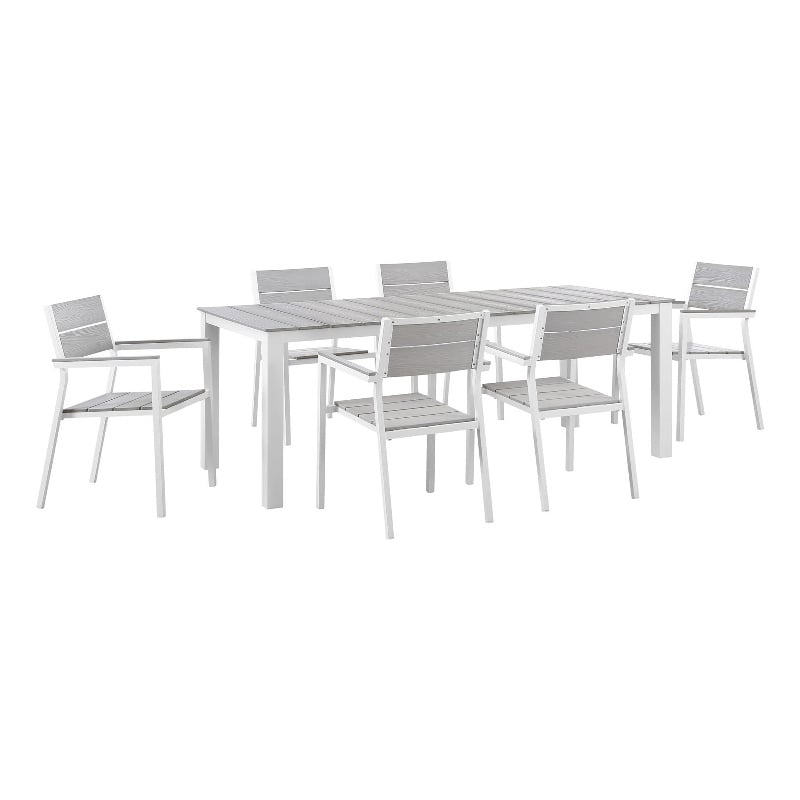 Modway Maine 7-Piece Modern Aluminum Patio Dining Set in White/Light Gray